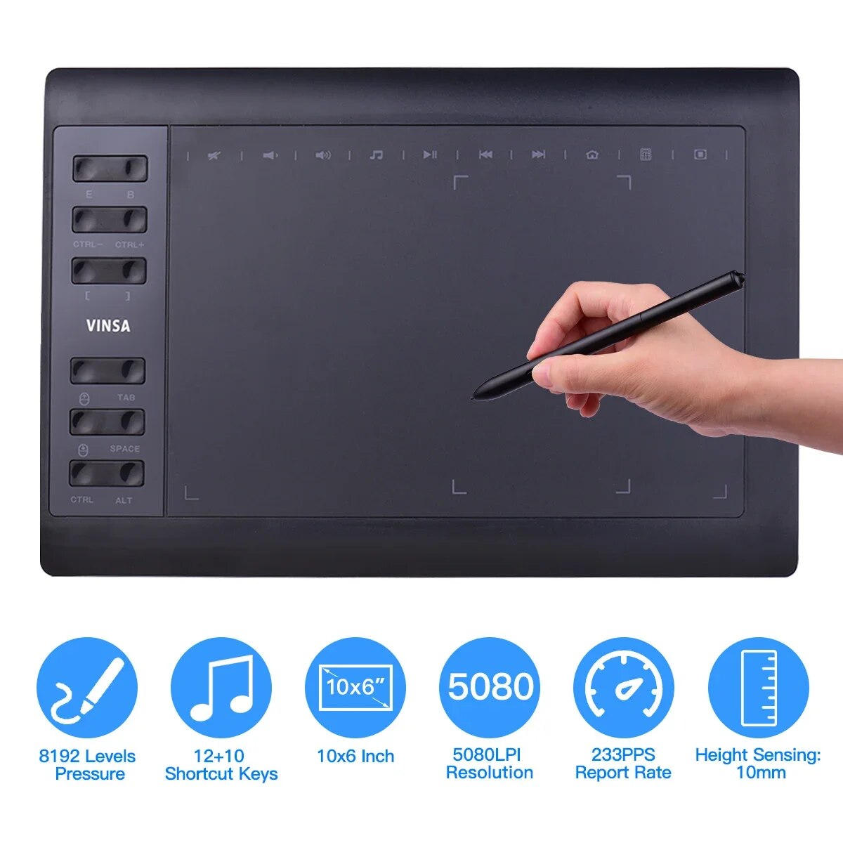 Graphic Tablet Accessories - 10x6 Inch Professional Graphics Drawing Tablet